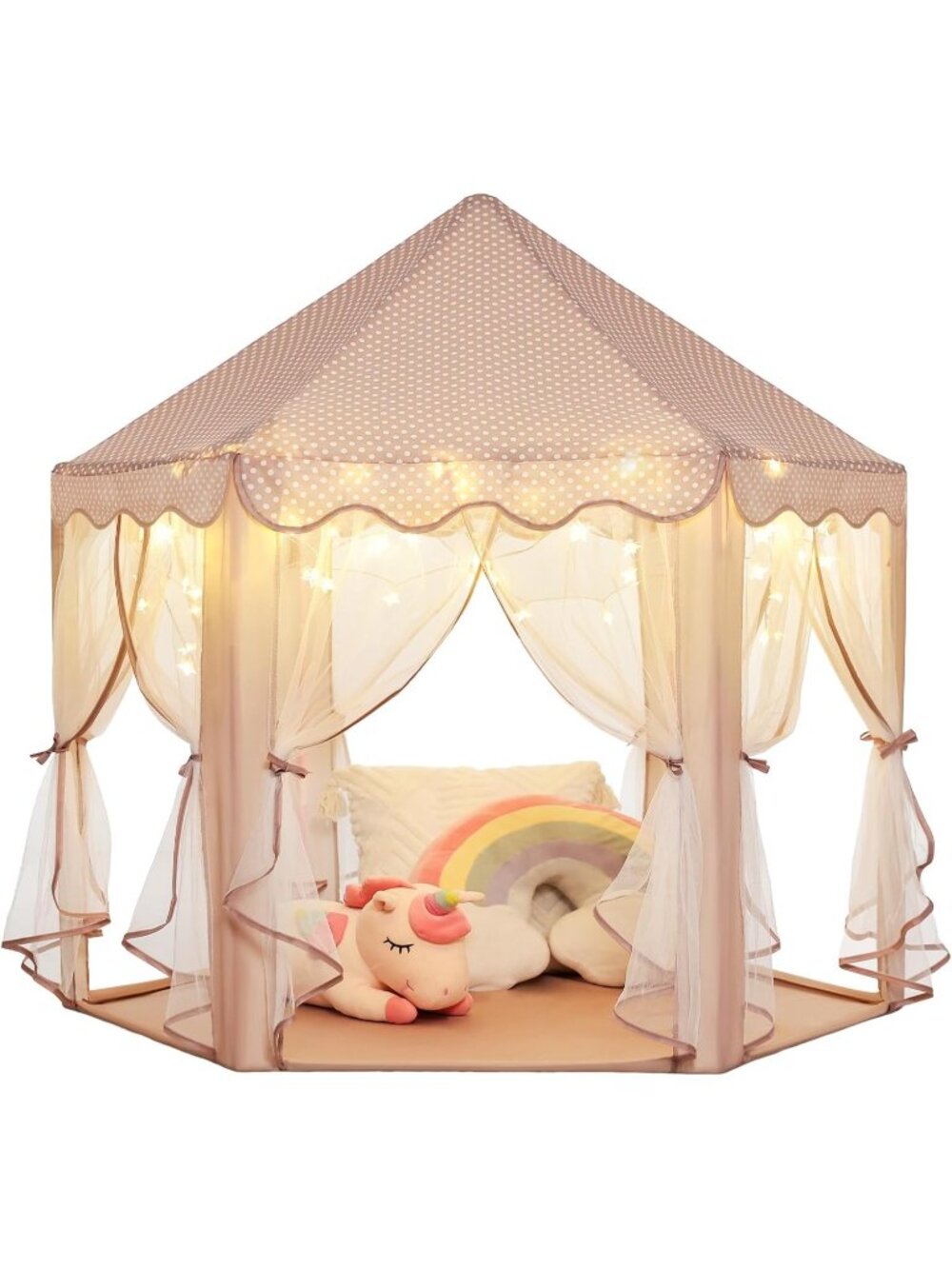 Kids Brown Play Tent with Star Light Toy Indoor and Outdoor Games 55'' x 53''